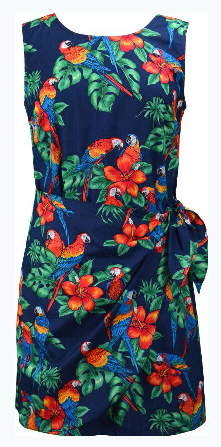 Island Parrot Women's Mock Wrap Hawaiian Sarong Dress
